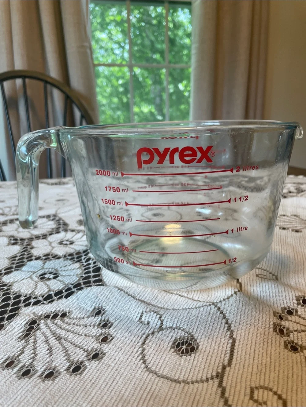 Pyrex Clear Glass Measuring Bowl with Red Markings